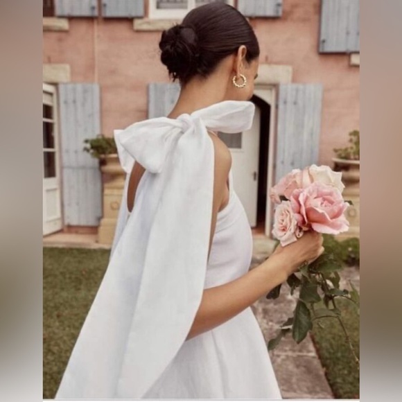 DISSH AISLE LINEN BOW MINI DRESS WHITE, SIZE 4 - Picture 5 of 16